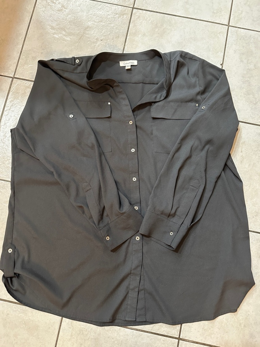 CALVIN KLEIN Quiet Classic Luxury Dark Gray Button-Front Utility Blouse Sz 1X - Picture 17 of 17